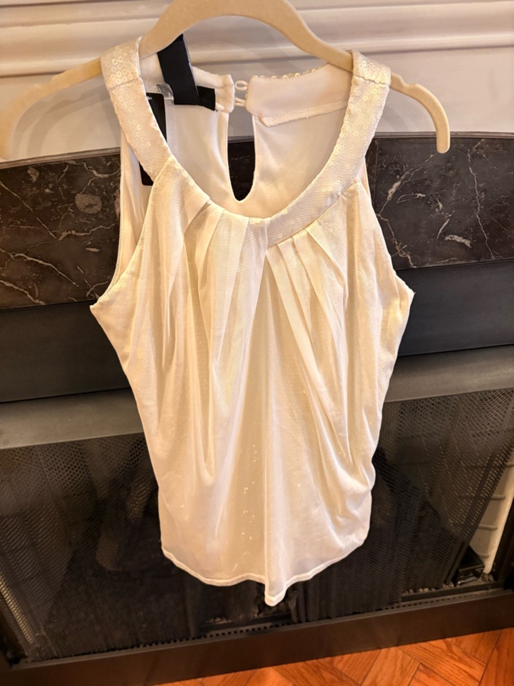Apostrophe Ivory Sequin-Trim Pleated Camisole